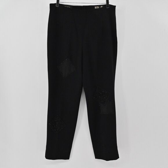 ESCADA Pants Womens Sz 42 Black Wool Beaded Silk Patchwork High Rise Tapered Leg - Picture 4 of 15